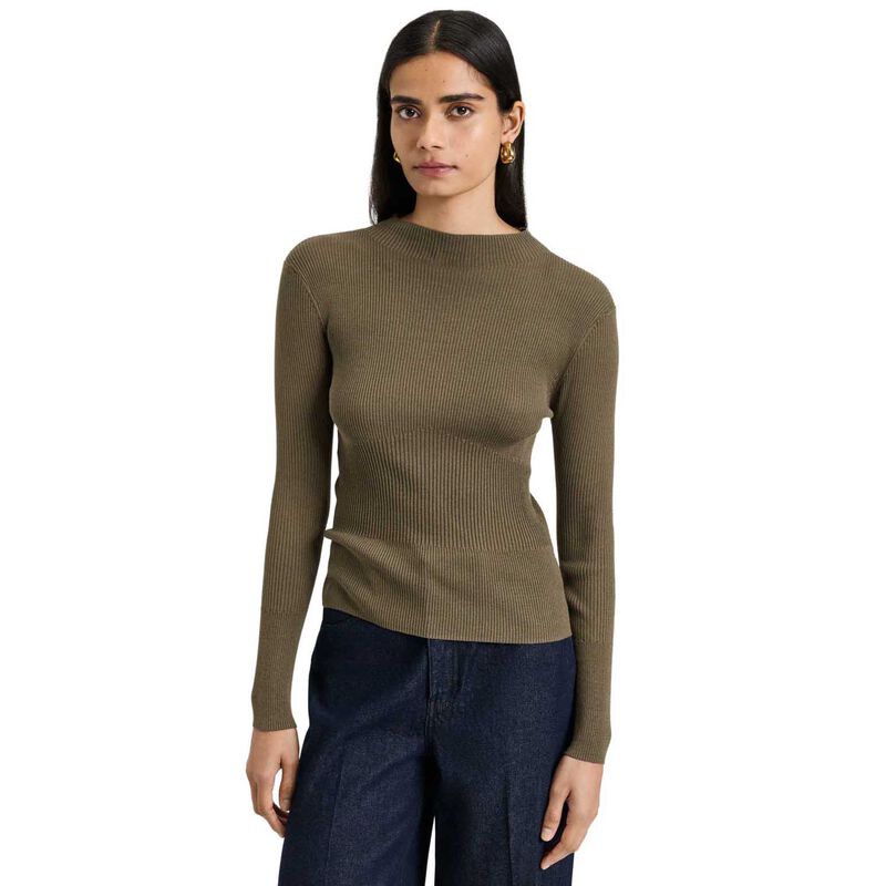 Veronika Maine Cotton Silk Blend Funnel Neck Ribbed Knit Top image number 4